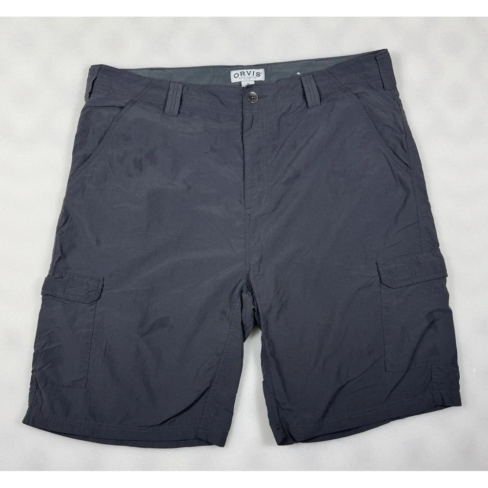 Orvis Mens 38 Gray Cargo Pockets Outdoor Hiking Shorts 100% Nylon 137013